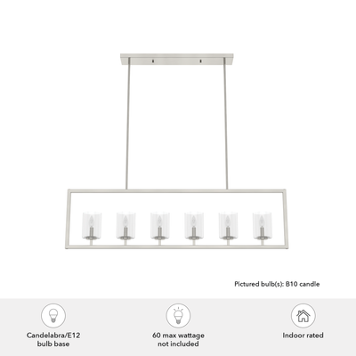 Kerrison 48-inch 6-light Brushed Nickel Linear Chandelier with Seeded Glass