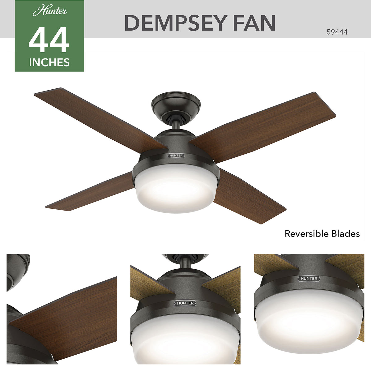 44 inch Dempsey Noble Bronze Ceiling Fan with LED Light Kit and Handheld Remote