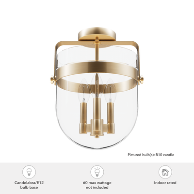 Karloff 11.75-inch 3-light Brushed Nickel Semi-Flush Mount with Clear Glass