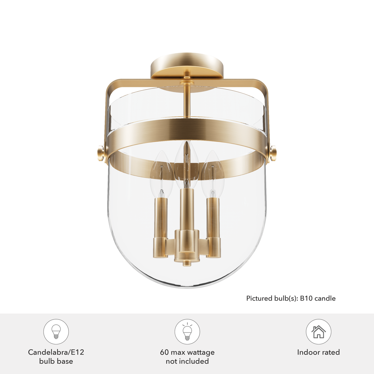 Karloff 11.75-inch 3-light Brushed Nickel Semi-Flush Mount with Clear Glass
