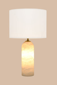 Firma 2 Light Linen Table Lamp with Alabaster Base