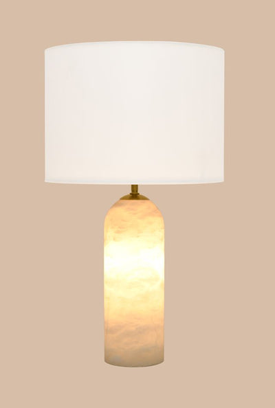 Firma 2 Light Linen Table Lamp with Alabaster Base