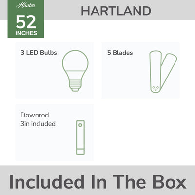 52 inch Hartland Matte Black Ceiling Fan with LED Light Kit and Pull Chain