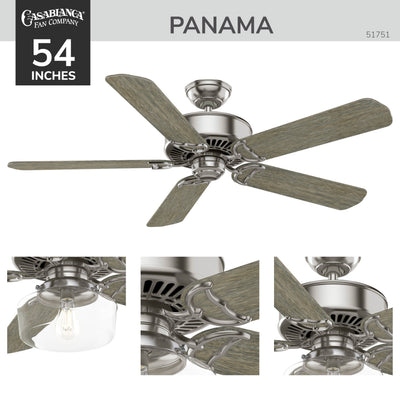 Casablanca 54 inch Panama ENERGY STAR® Brushed Nickel Ceiling Fan with Handheld Remote
