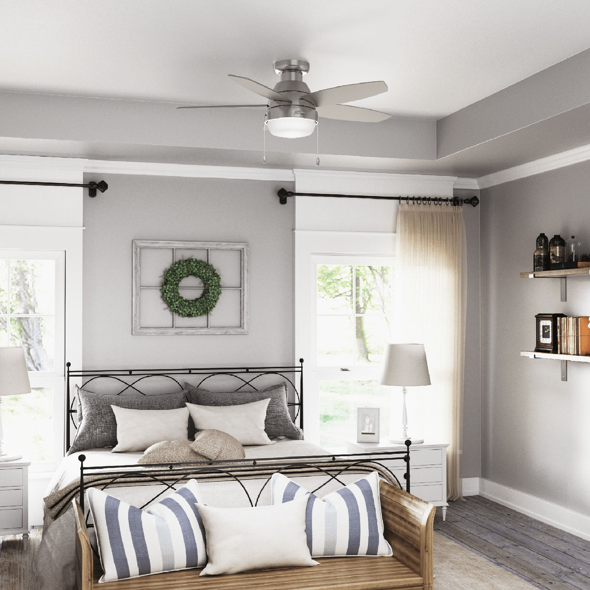 44 inch Lilliana Brushed Nickel Low Profile Ceiling Fan with LED Light Kit and Pull Chain