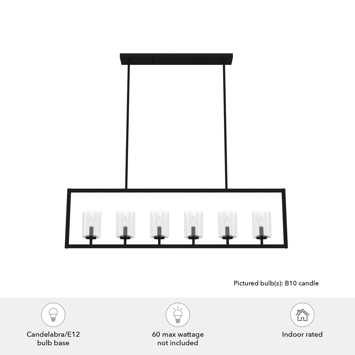 Kerrison 48-inch 6-light Natural Black Iron Linear Chandelier with Seeded Glass