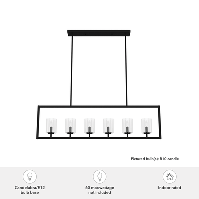 Kerrison 48-inch 6-light Natural Black Iron Linear Chandelier with Seeded Glass