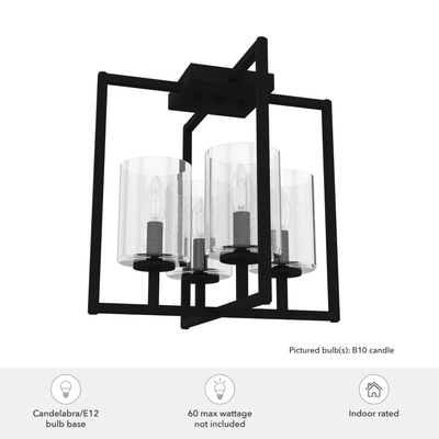 Kerrison 14.5-inch 4-light Natural Black Iron Semi-Flush Mount with Seeded Glass