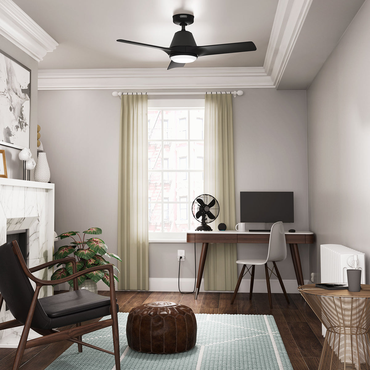 44 inch Aeronaut  Wi-Fi ENERGY STAR® Matte Black Damp Rated Ceiling Fan with LED Light Kit and Handheld Remote