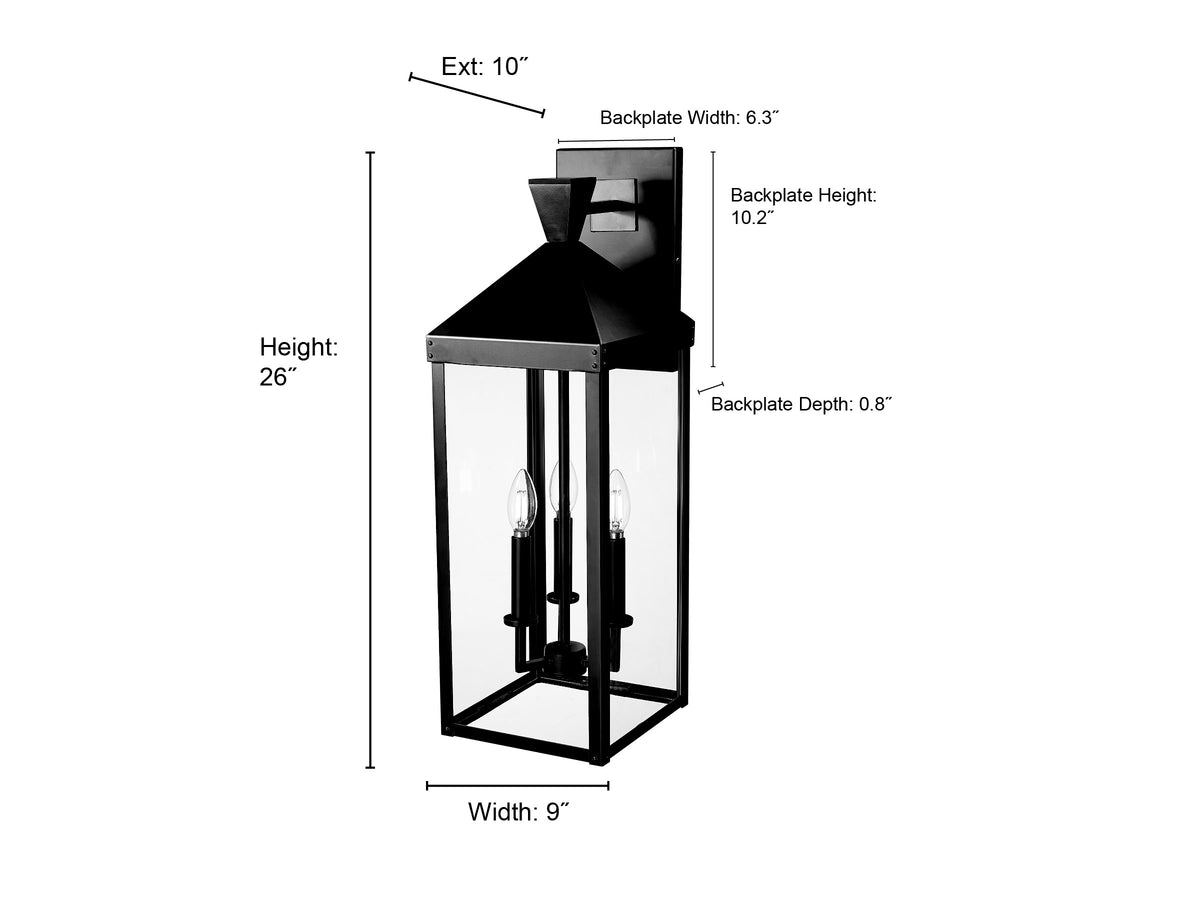 9'' Yates Powder Coated Black 3 Light Wall Sconce