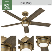 52 inch Erling ENERGY STAR® Luxe Gold Ceiling Fan with LED Light Kit and Handheld Remote