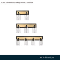 13'' Gasol Matte Black/Vintage Brass 2 Light Bath Vanity
