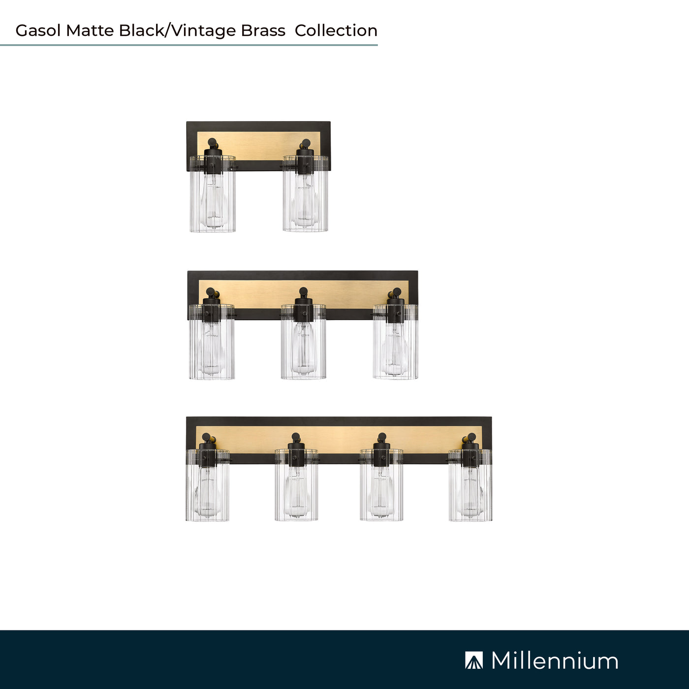 21'' Gasol Matte Black/Vintage Brass 3 Light Bath Vanity