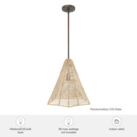 Comet 16-inch 1-light Matte Bronze Pendant with Natural Rattan Shade