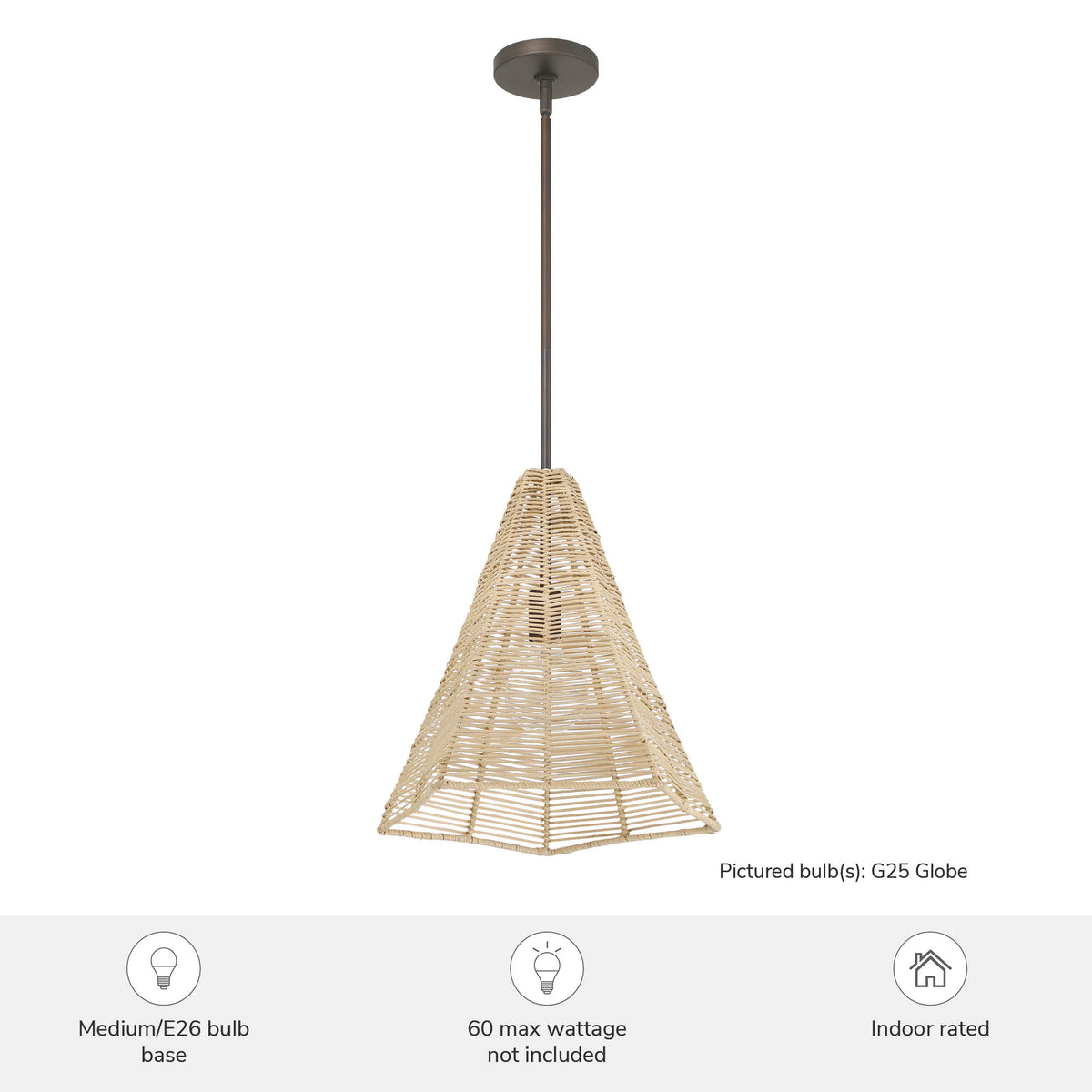 Comet 16-inch 1-light Matte Bronze Pendant with Natural Rattan Shade