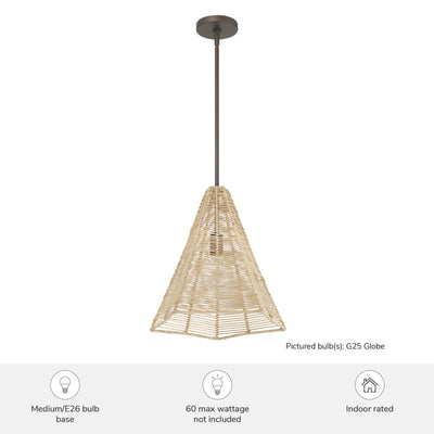 Comet 16-inch 1-light Matte Bronze Pendant with Natural Rattan Shade