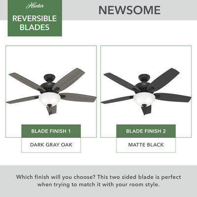 52 inch Newsome Matte Black Ceiling Fan with LED Light Kit and Pull Chain