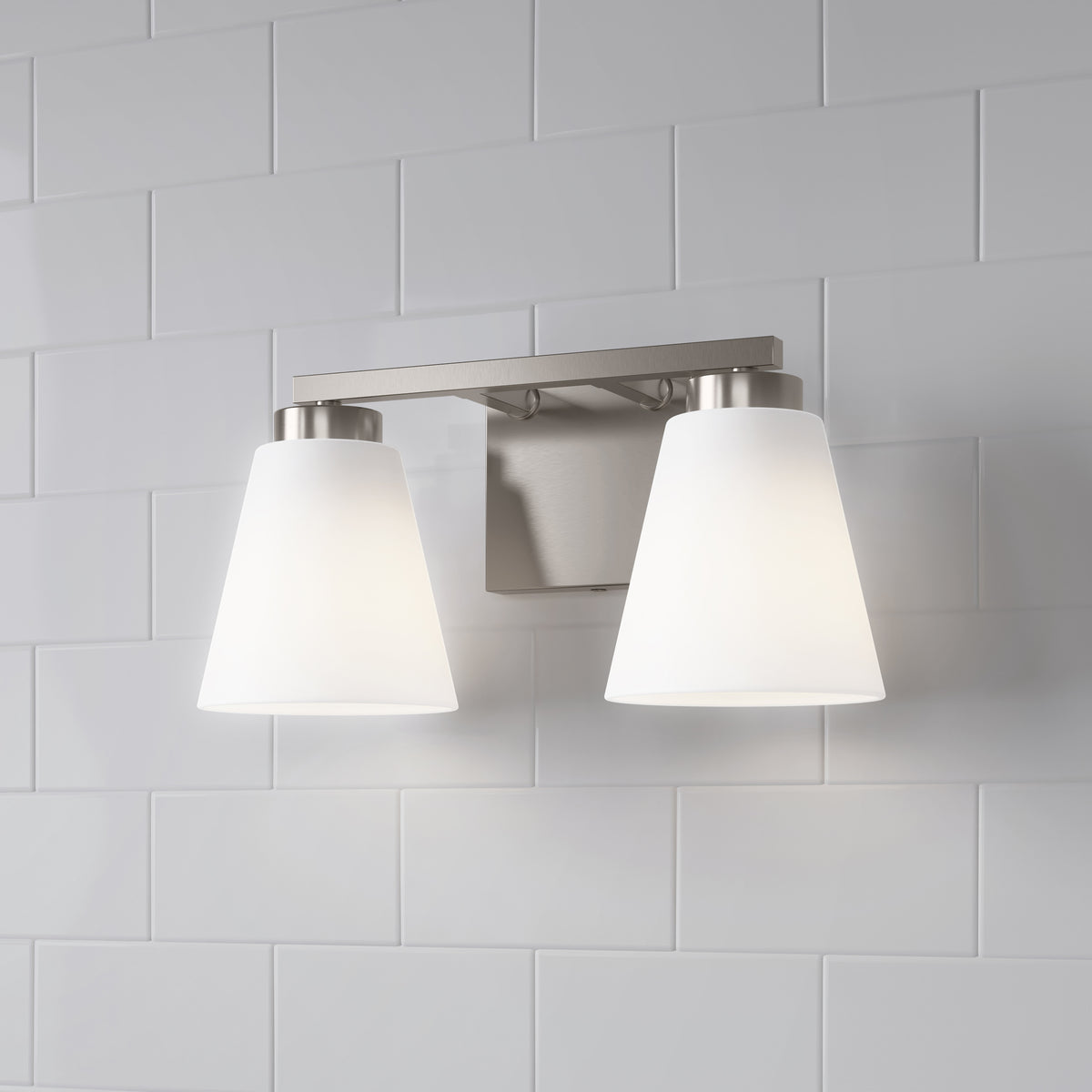 13-inch Strayhan Brushed Nickel 2-Light White Frosted Glass Bathroom Vanity Light