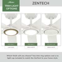 44 inch Zentech Wi-Fi ENERGY STAR® Fresh White LED Damp Rated Ceiling Fan Handheld Remote