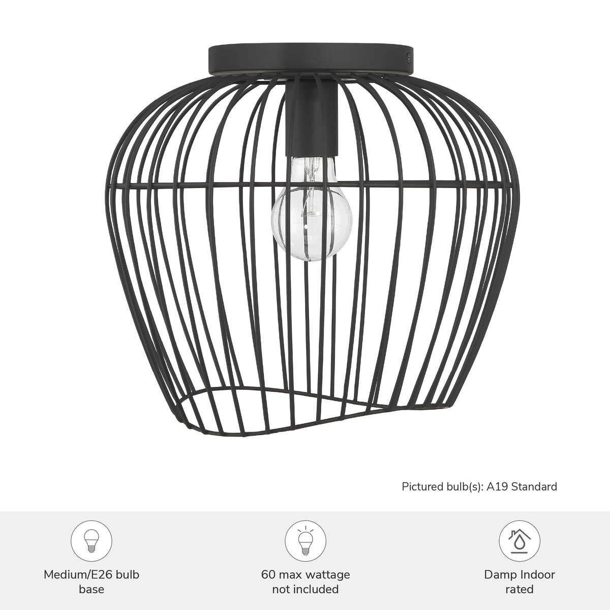 Redding 12-inch 1-light Matte Black Flush Mount Ceiling Light with Matte Black Metal Shade