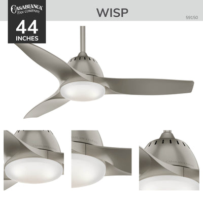 Casablanca 44 inch Wisp Painted Pewter Ceiling Fan with LED Light Kit and Handheld Remote