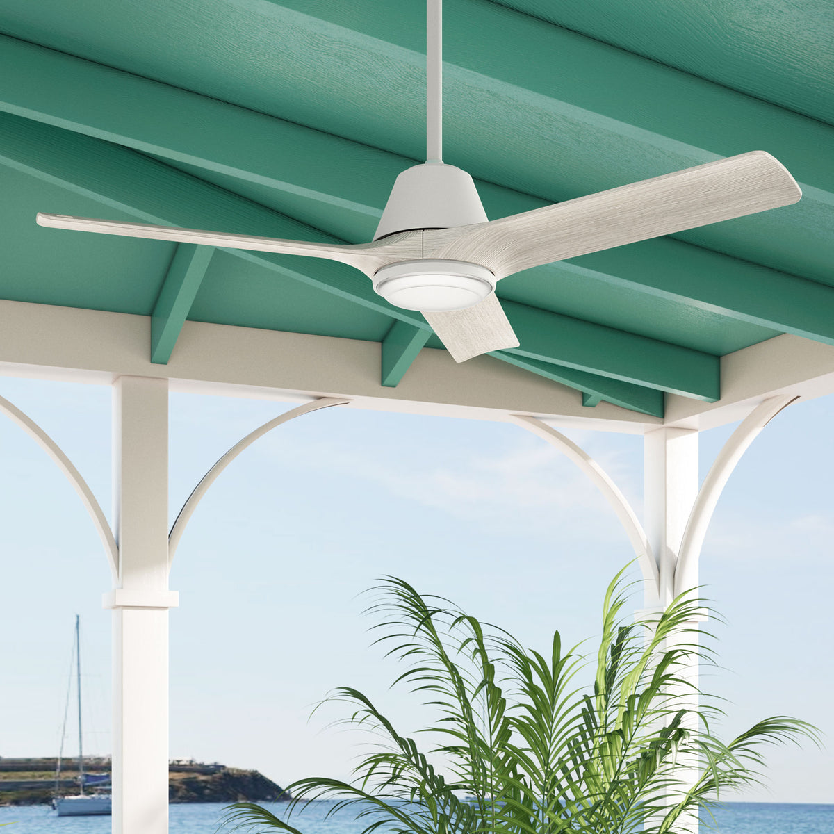 52 inch Aeronaut Wi-Fi ENERGY STAR® Matte White Damp Rated Ceiling Fan with LED Light Kit and Handheld Remote