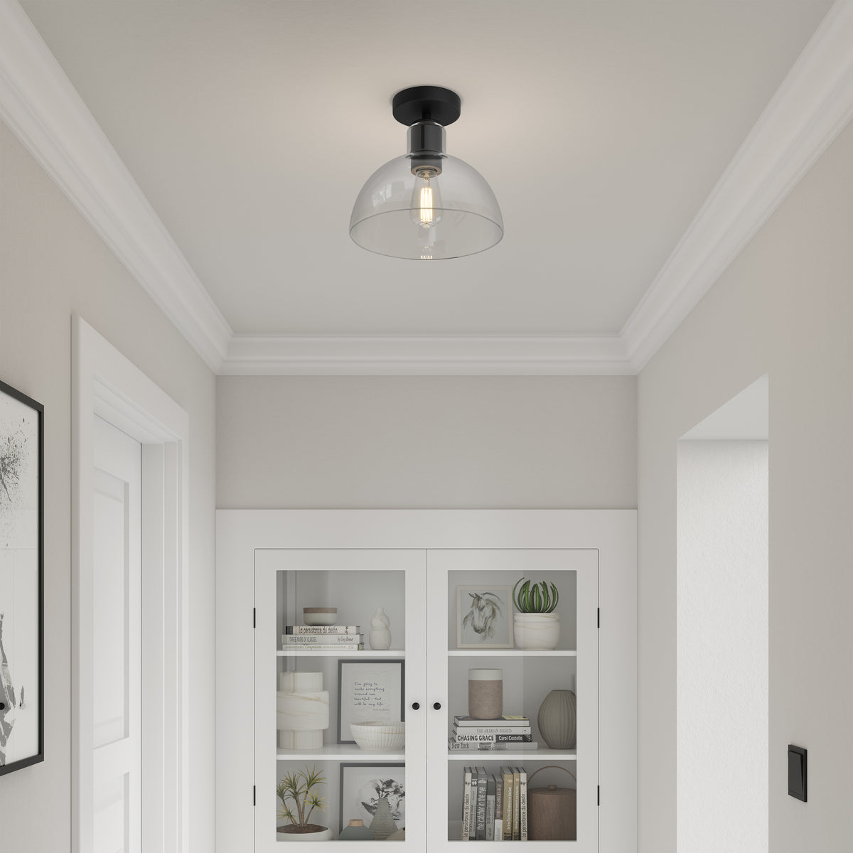 9'' Knightsdale Matte BlackClear 1 Light Semi-Flush Mount
