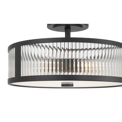 8.75'' Ardezia Matte BlackClear Ribbed 3 Light Semi-Flush Mount