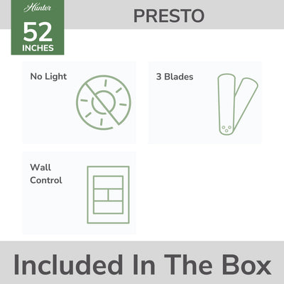 52 inch Presto Matte Black Low Profile Ceiling Fan and Wall Control