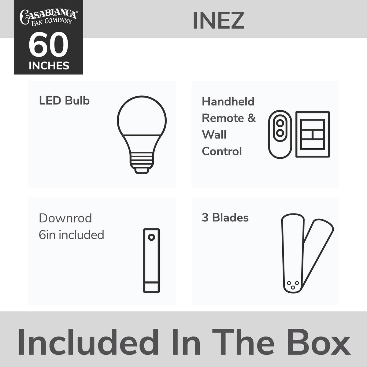 Casablanca 60 inch Inez ENERGY STAR® Brushed Nickel Damp Rated LED Ceiling Fan with Wall Control and Handheld Remote