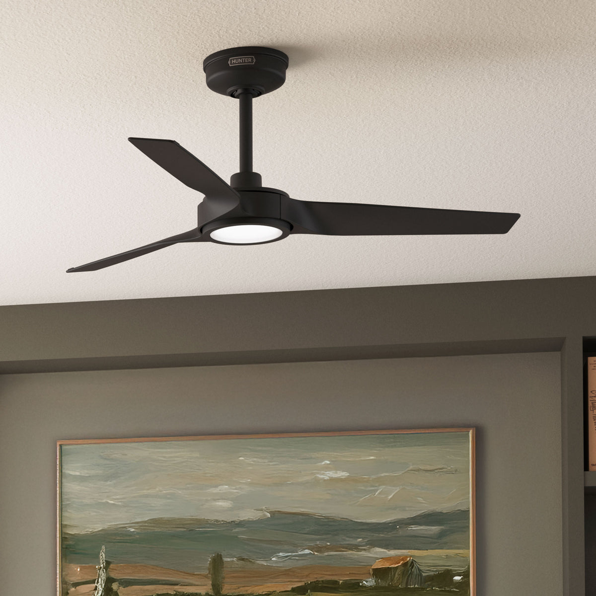 44 inch Zentech Wi-Fi ENERGY STAR® Matte Black Damp Rated Ceiling Fan with LED Light Kit and Handheld Remote