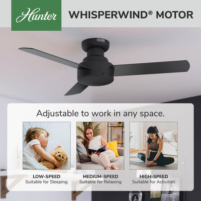 44 inch Presto Matte Black Low Profile Ceiling Fan and Wall Control