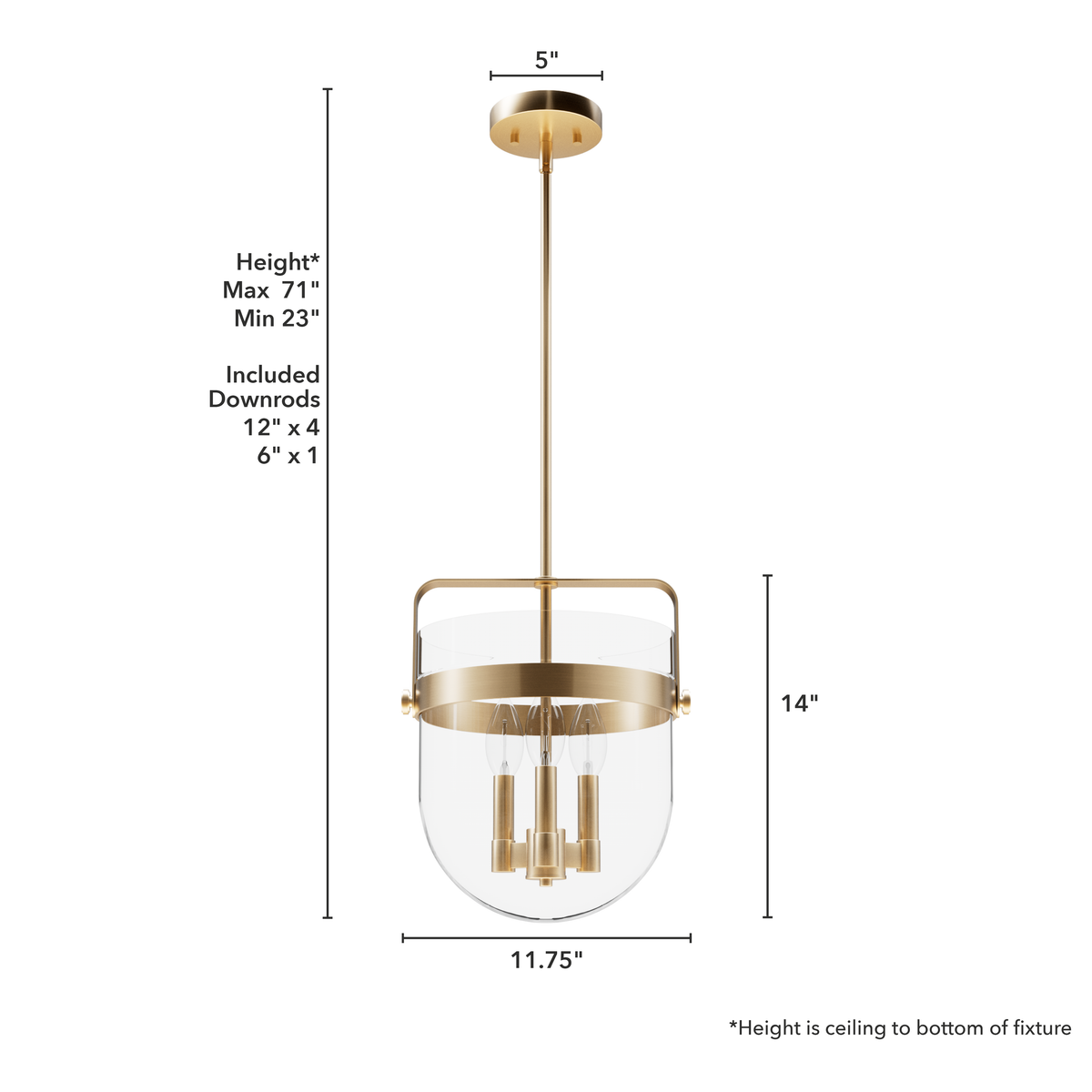 Karloff 12-inch 3-light Alturas Gold Lantern Pendant with Clear Glass