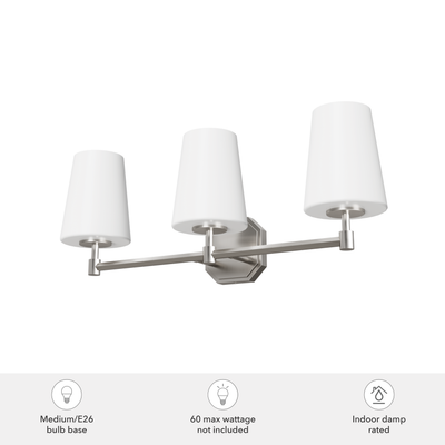 Nolita 24.75-inch 3-light Brushed Nickel Vanity Light with Cased White Glass