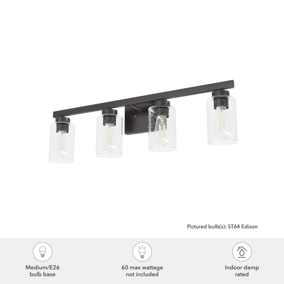 Hartland 31-inch 4-light Noble Bronze Vanity Light with Seeded Glass