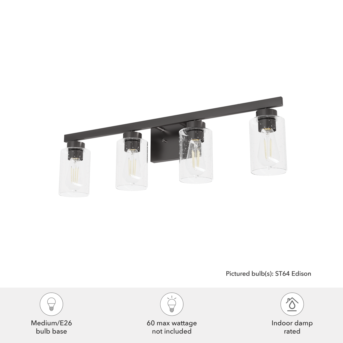 Hartland 31-inch 4-light Noble Bronze Vanity Light with Seeded Glass