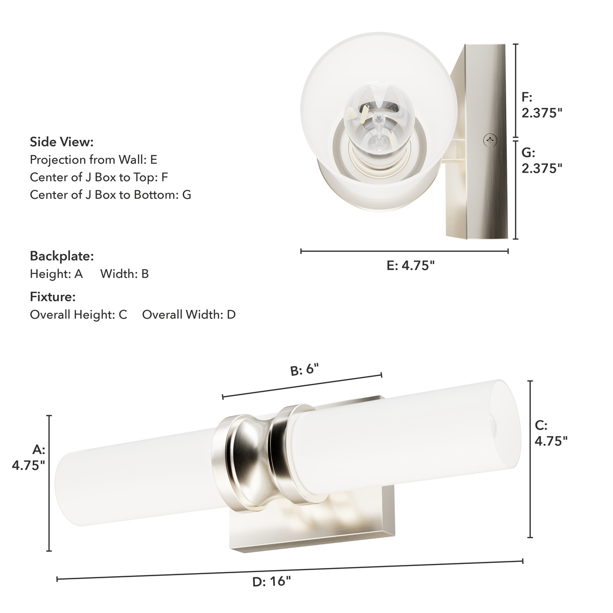 Lenlock 16-inch 2-light Brushed Nickel Vanity Light with Cased White Glass
