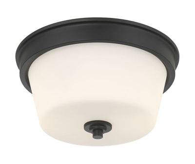 13-inch Strayhan Matte Black 2-Light White Frosted Glass Flush Mount Ceiling Light