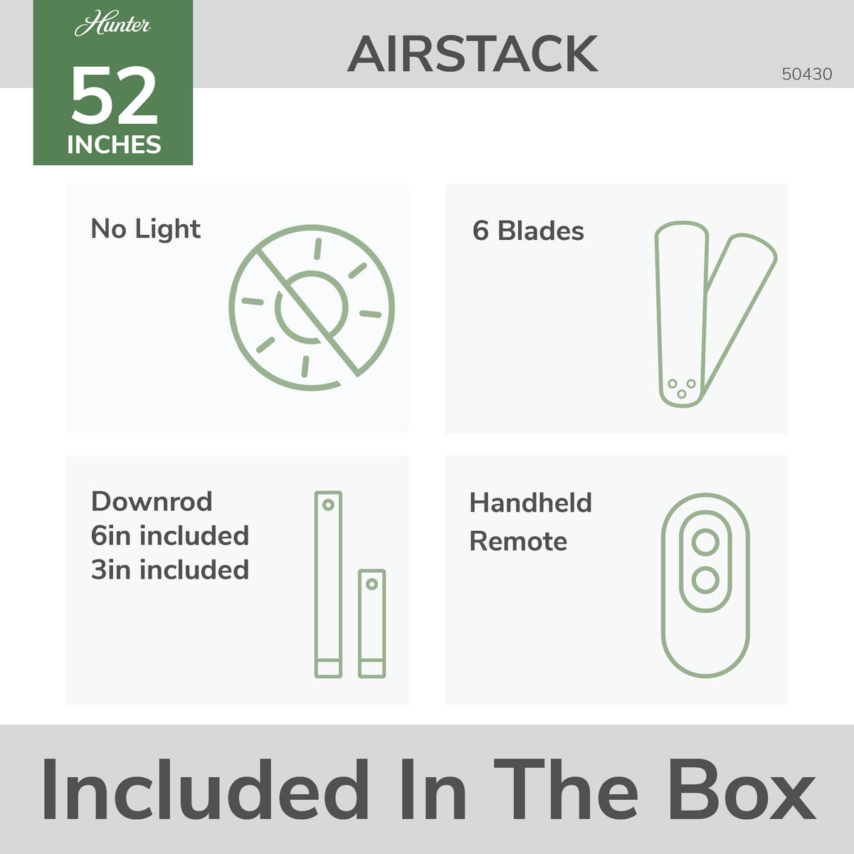 52 inch AirStack ENERGY STAR® Flat Matte Black Damp Rated Ceiling Fan and Handheld Remote