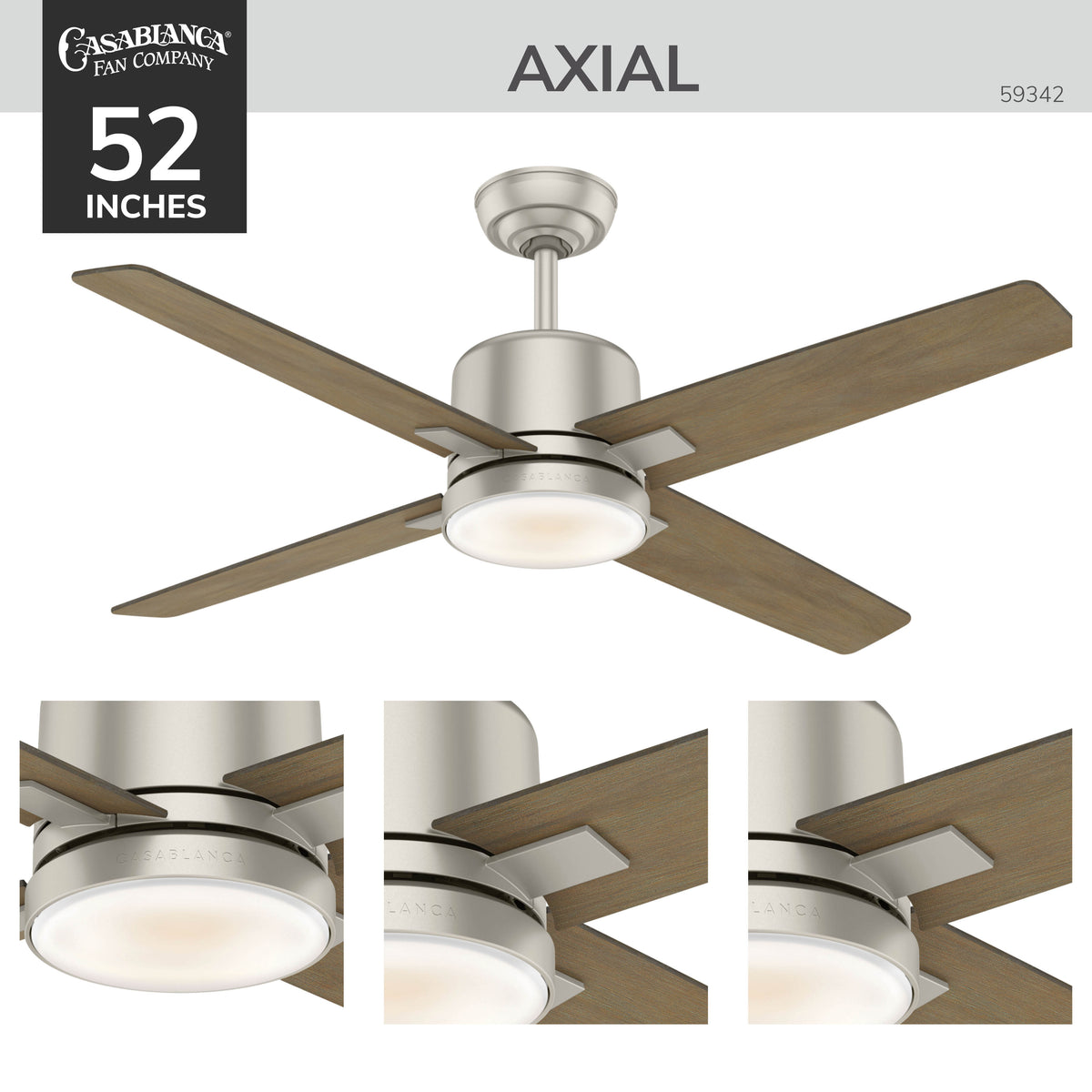 Casablanca 52 inch Axial Painted Pewter Ceiling Fan with LED Light Kit and Wall Control