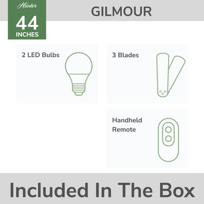 44 inch Gilmour Matte Black Low Profile Damp Rated Ceiling Fan with LED Light Kit and Handheld Remote