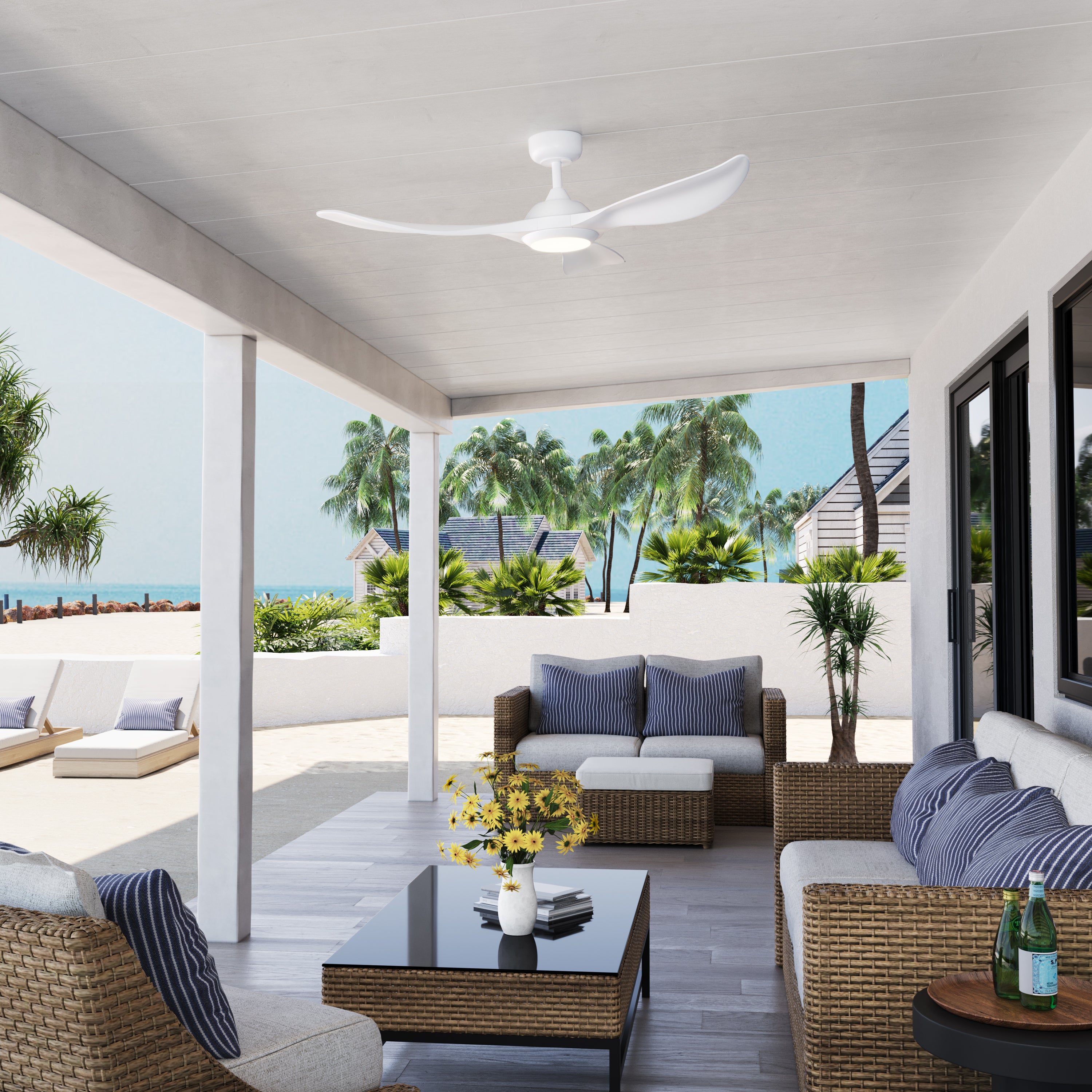 Wynleaf 52'' 3 Blades Matte White Led indoor & Outdoor DC Ceiling Fan With Wall Control
