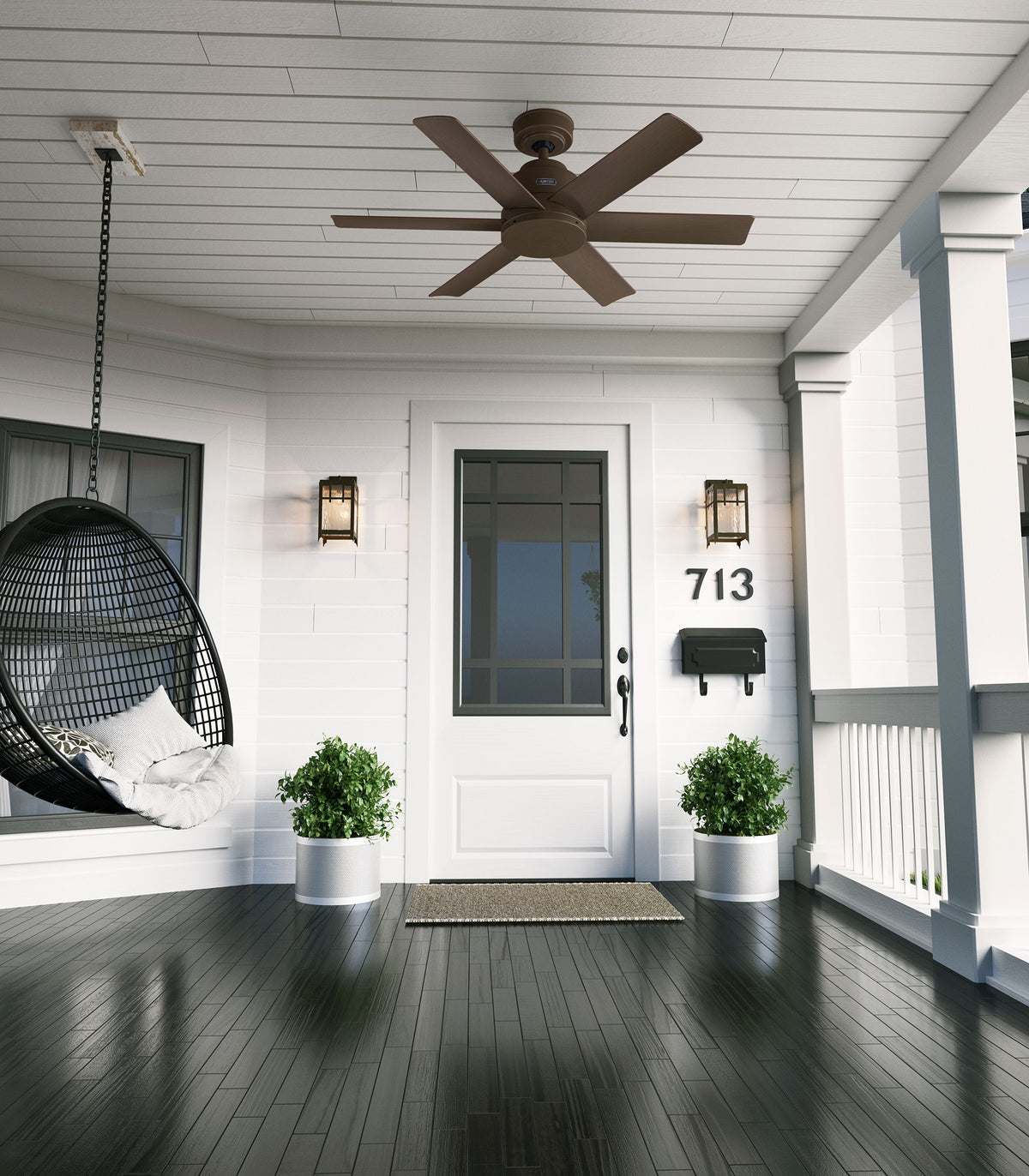 44 inch Kennicott Matte Bronze Damp Rated Ceiling Fan and Wall Control