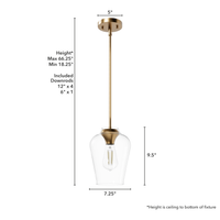 Vidria 7.25-inch 1-light Alturas Gold Pendant with Clear Glass