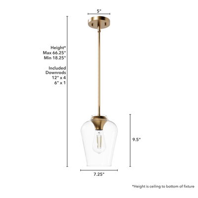 Vidria 7.25-inch 1-light Alturas Gold Pendant with Clear Glass