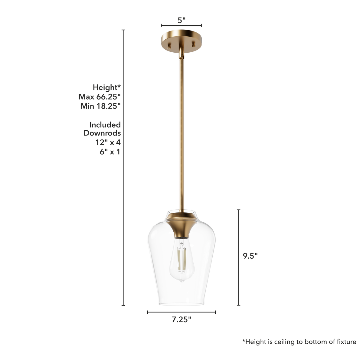 Vidria 7.25-inch 1-light Alturas Gold Pendant with Clear Glass