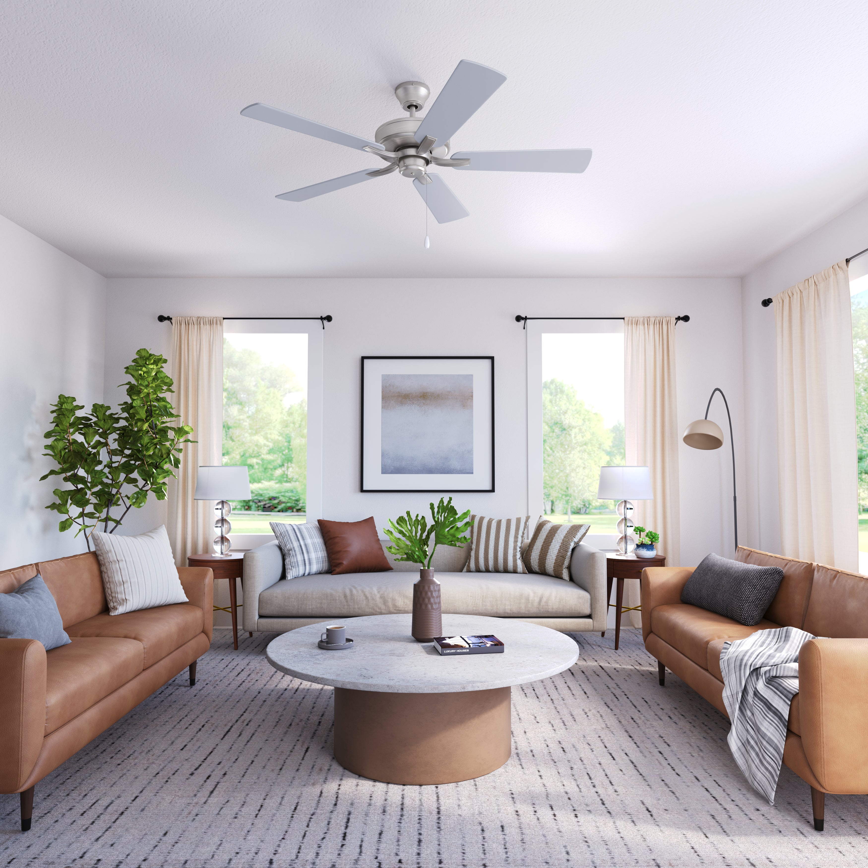 52 Inch Coltstaff AC Brushed Nickel Indoor Ceiling Fan 5-Blade Reversible