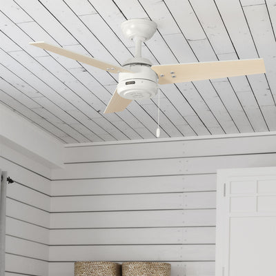 44 inch Cassius Fresh White Damp Rated Ceiling Fan and Pull Chain