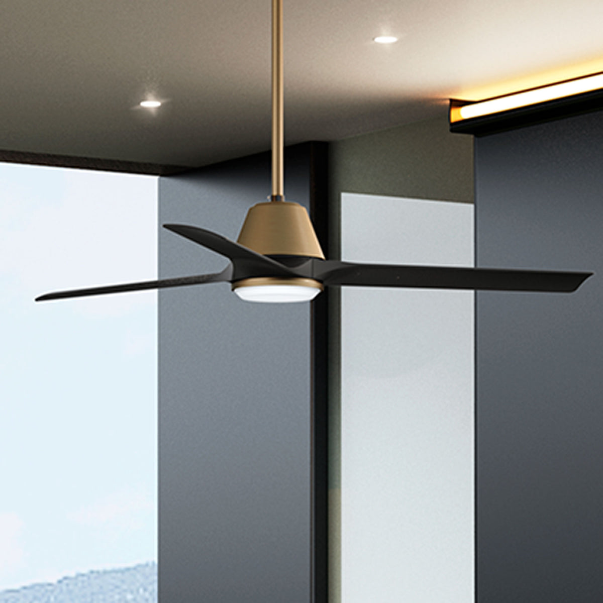 60 inch Aeronaut Wi-Fi ENERGY STAR® Luxe Gold Damp Rated Ceiling Fan with LED Light Kit and Handheld Remote