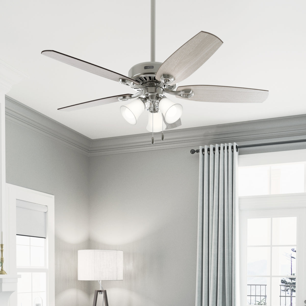 52 inch Builder Brushed Nickel Ceiling Fan with LED Light Kit